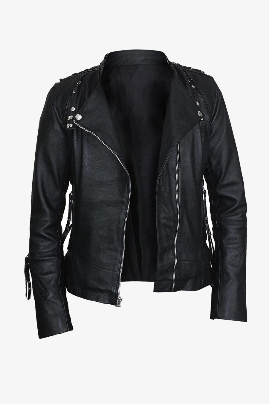 WOMENS BLACK LEATHER BIKER JACKET - Image 5