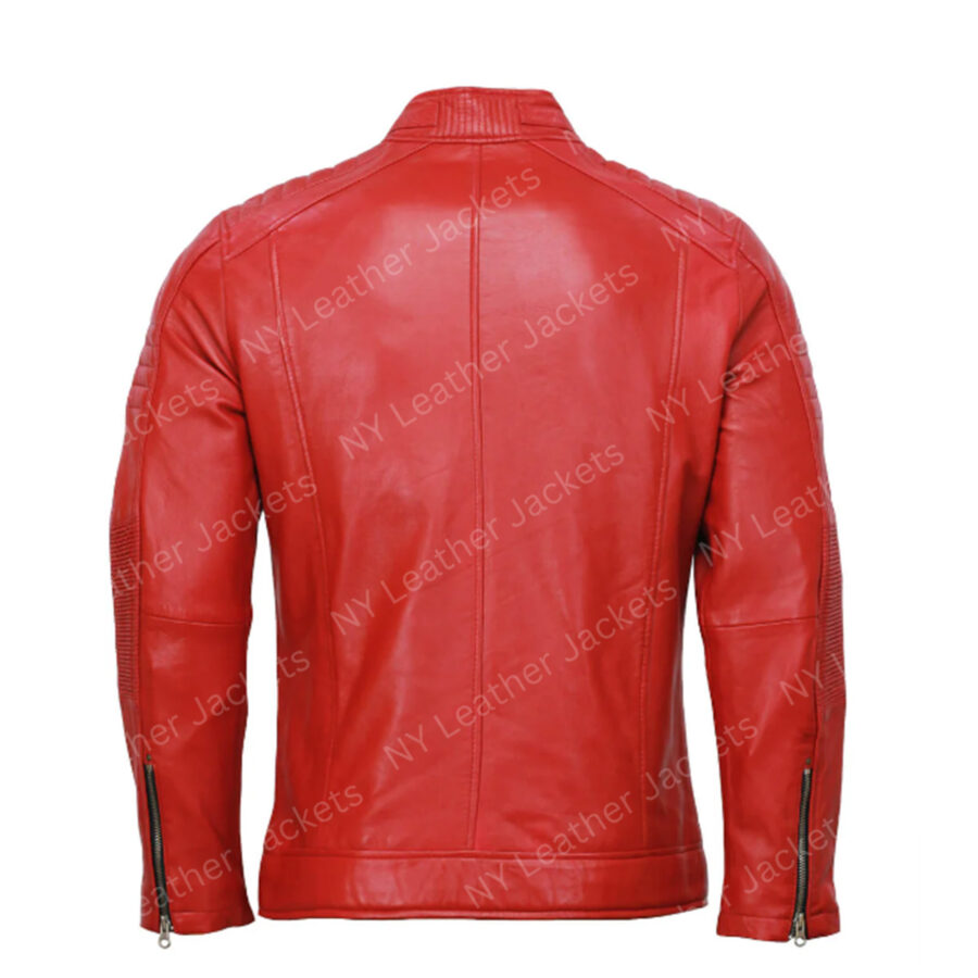 Cafe Racer Red Leather Jacket - Image 2