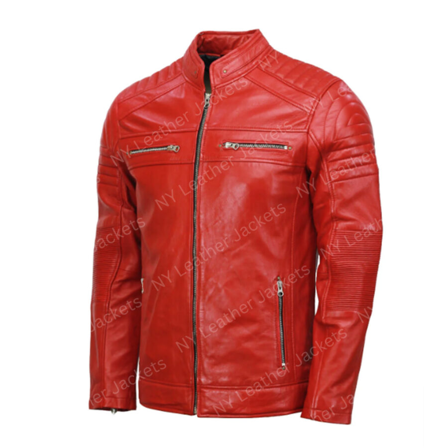 Cafe Racer Red Leather Jacket - Image 4