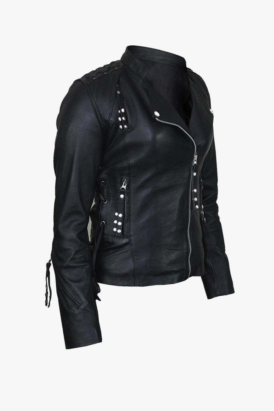 WOMENS BLACK LEATHER BIKER JACKET - Image 4