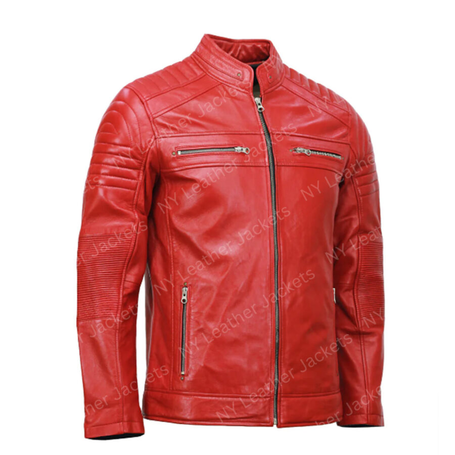 Cafe Racer Red Leather Jacket - Image 3