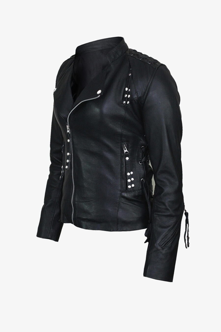 WOMENS BLACK LEATHER BIKER JACKET