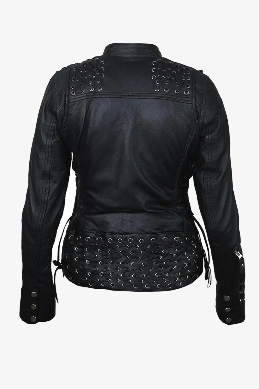 WOMENS BLACK LEATHER BIKER JACKET - Image 3