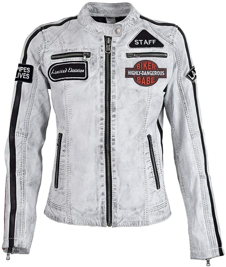 Retro Strips Leather Biker Jacket