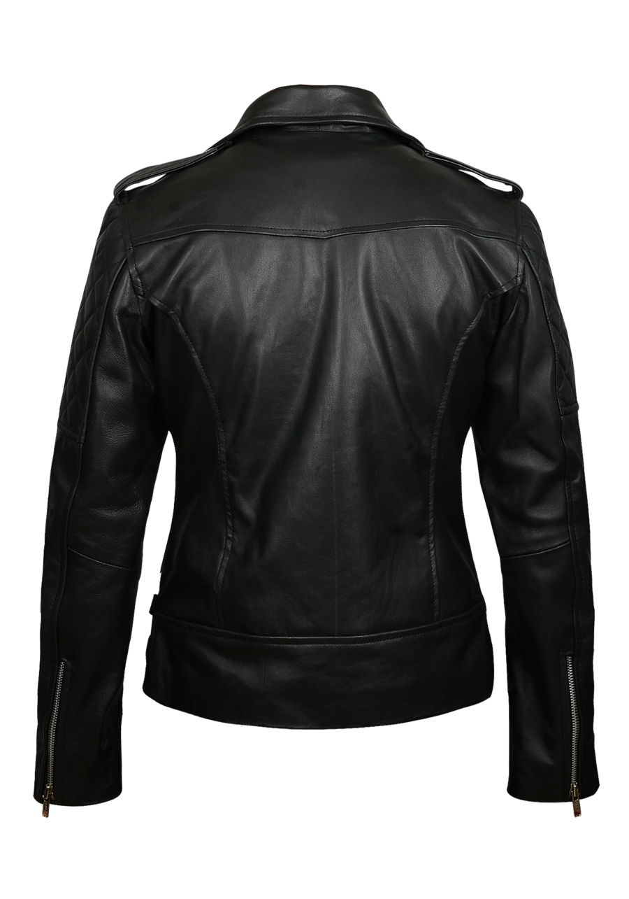 Women's Quilted Biker Leather Jacket - Image 4