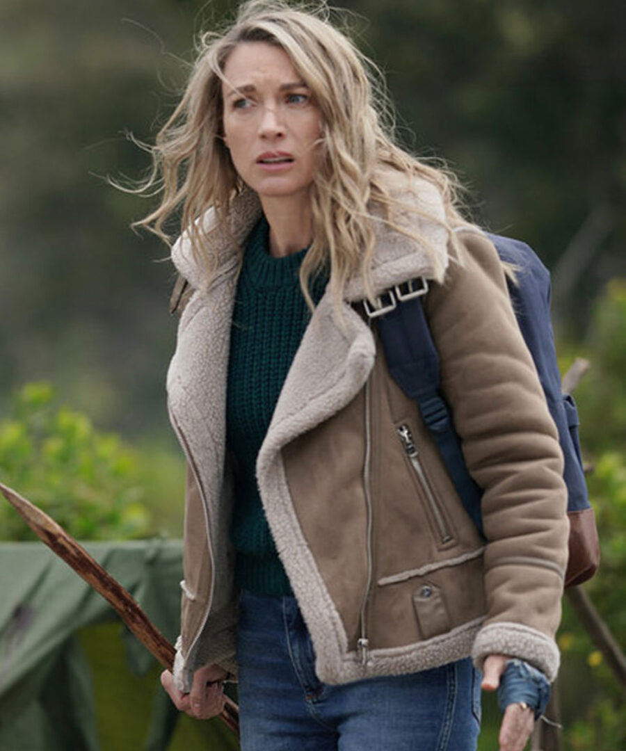 La Brea Natalie Zea Shearling Fur Brown Suede Leather Aviator Jacket - Image 2