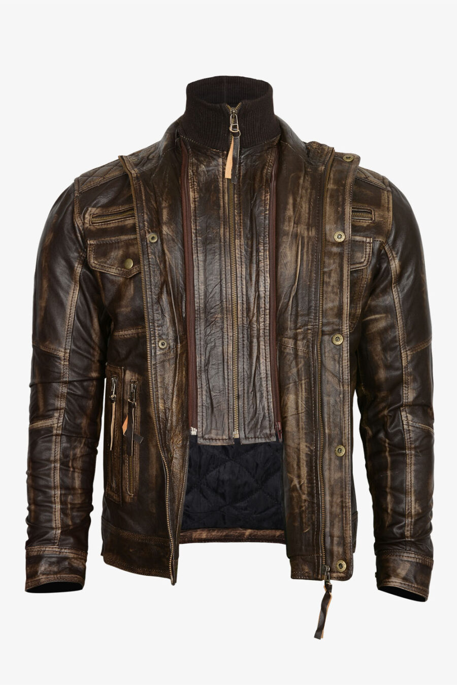 Retro Zipper Leather Jacket - Image 3