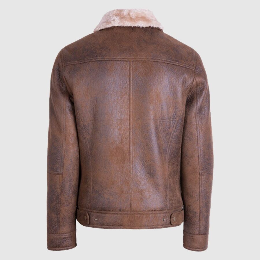 Mens Aviator Shearling Comfort Sheepskin Brown Leather Jacket - Image 2