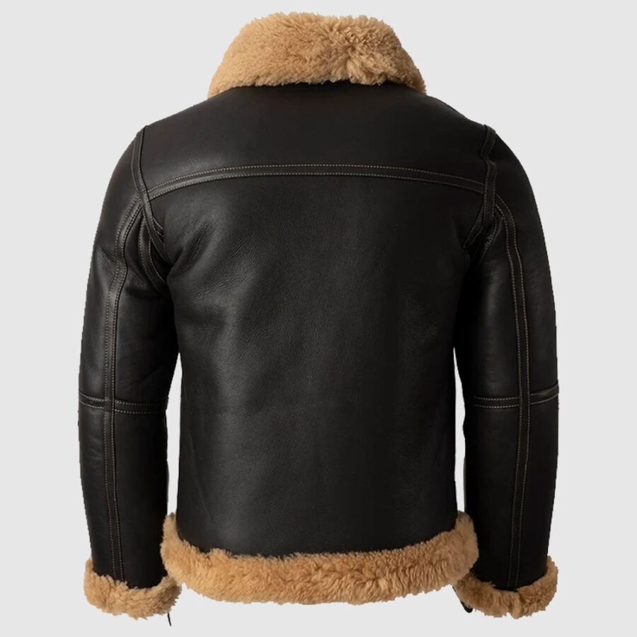 Mens Battle B3 Bomber Shearling Fur Black Leather Jacket - Image 2