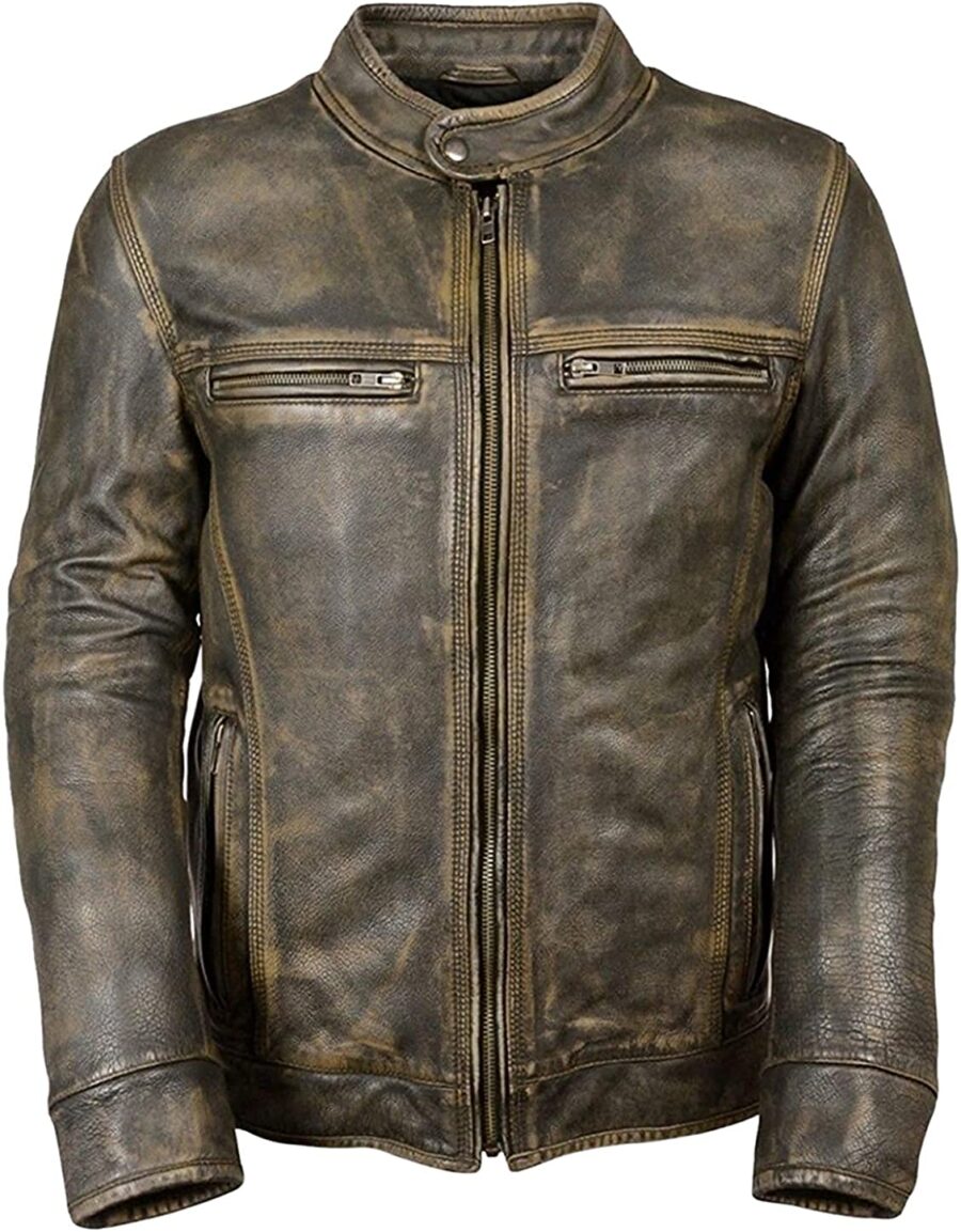 Mens Cafe Racer Retro Biker Jacket