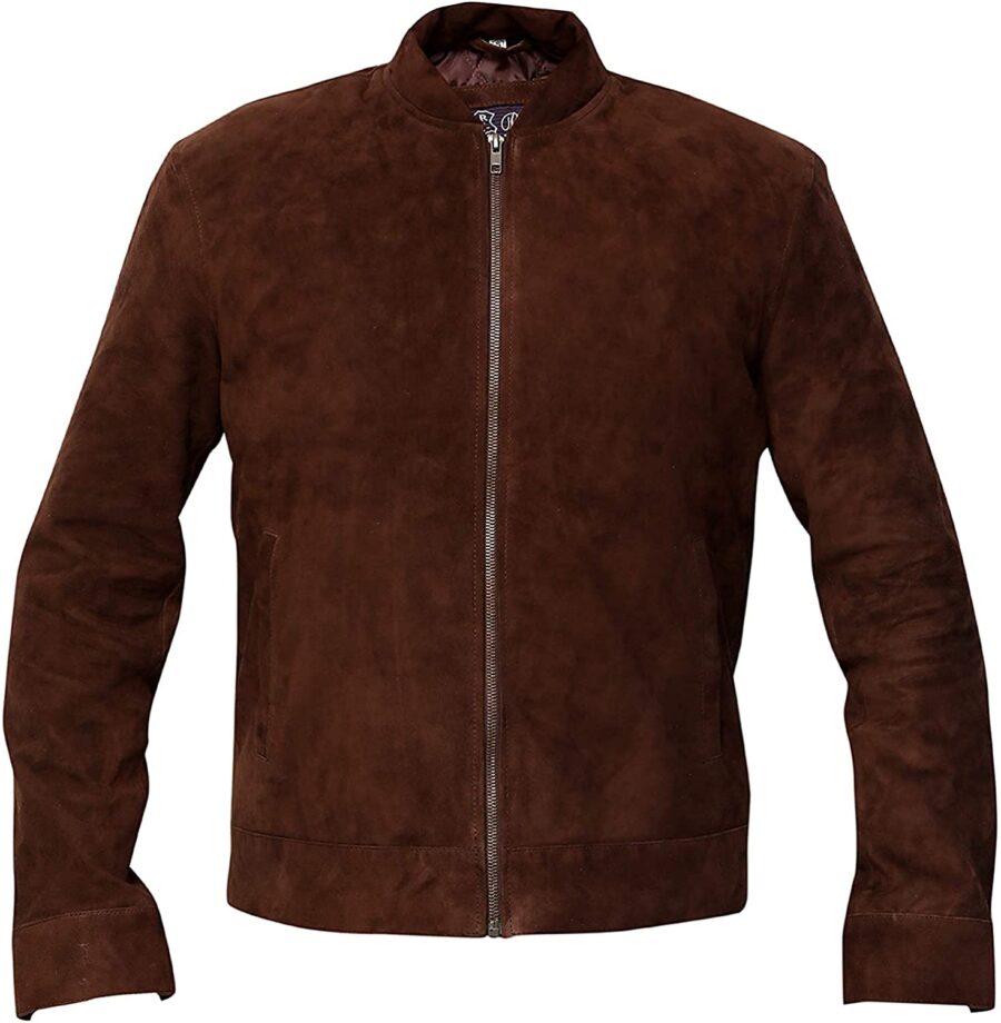 Mens Slim Fit Coffee Brown Suede Leather Jacket