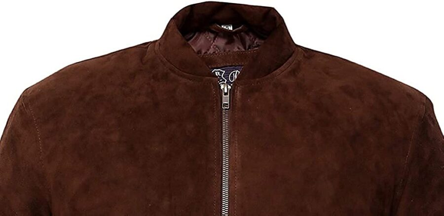 Mens Slim Fit Coffee Brown Suede Leather Jacket - Image 3