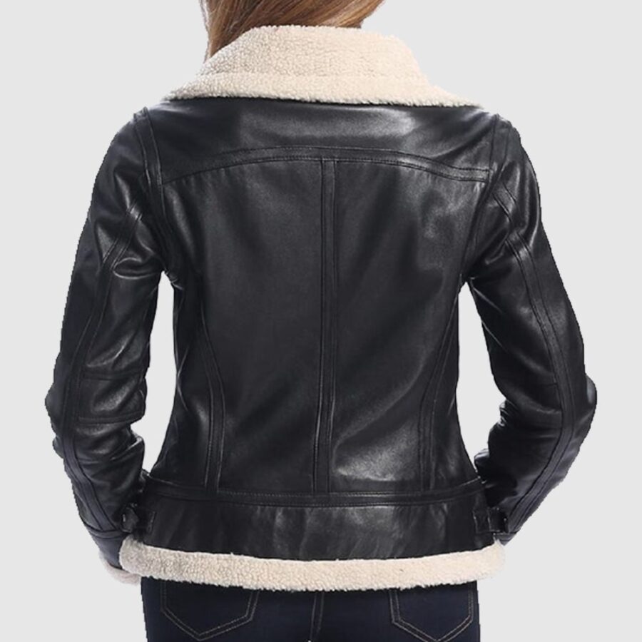 Women B3 Bomber Black Sheepskin Shearling Leather Jacket - Image 2