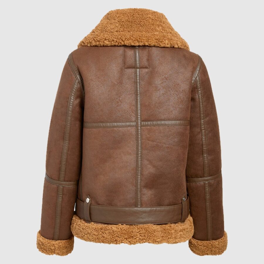 Women RAF Aviator Classic Brown Sheepskin Shearling Jacket - Image 2