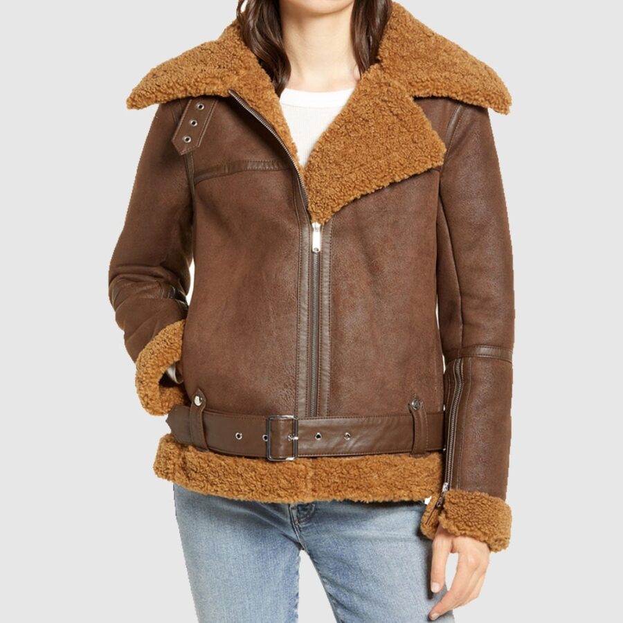 Women RAF Aviator Classic Brown Sheepskin Shearling Jacket