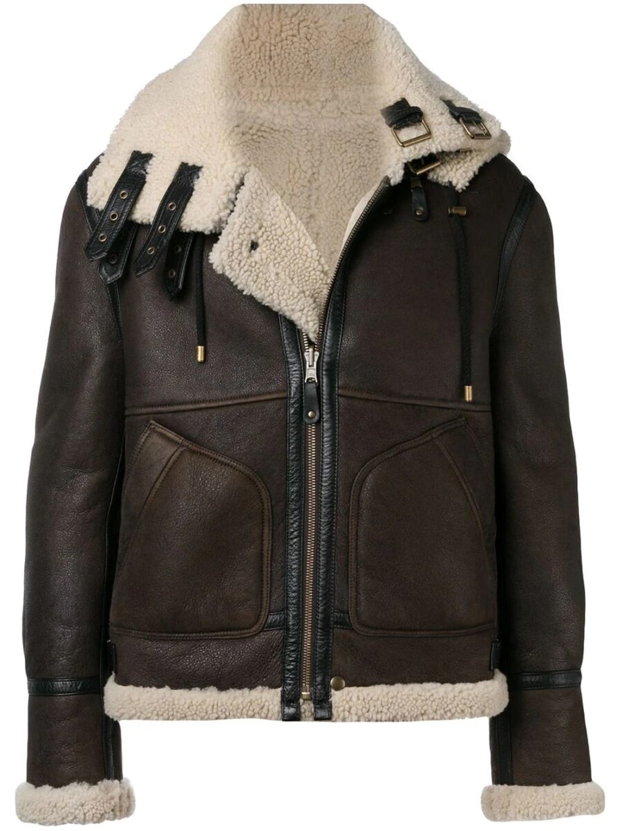 Women Reversible Drawstring Shearling Brown Hooded Jacket