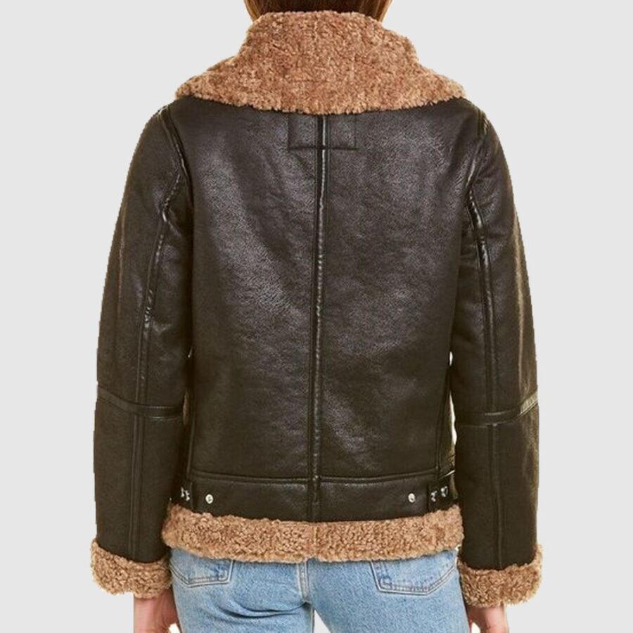 Women’s Brown B3 Bomber Aviator Shearling Jacket - Image 2