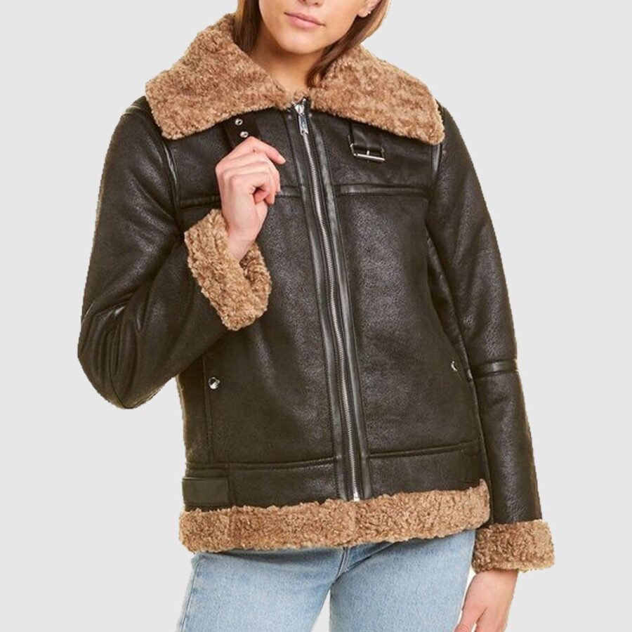 Women’s Brown B3 Bomber Aviator Shearling Jacket