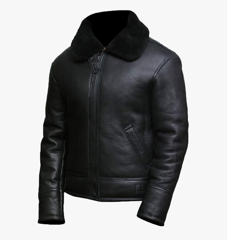 B3 Bomber Black Leather Aviator Jacket - Image 2