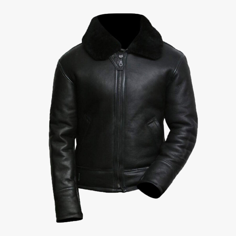 B3 Bomber Black Leather Aviator Jacket