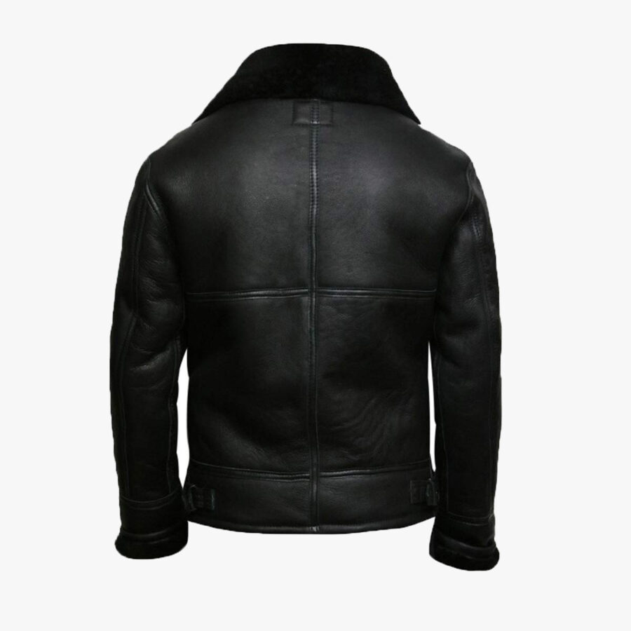 B3 Bomber Black Leather Aviator Jacket - Image 4