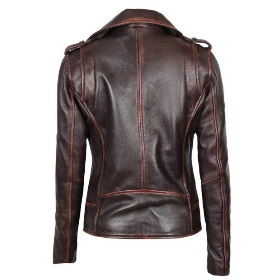 Womens Distressed Dark Brown Leather Jacket - Image 2