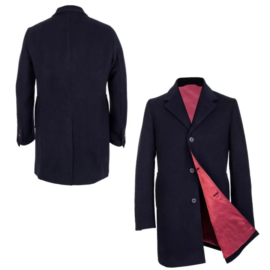 Notch Lapel Wool Navy Blue Coat