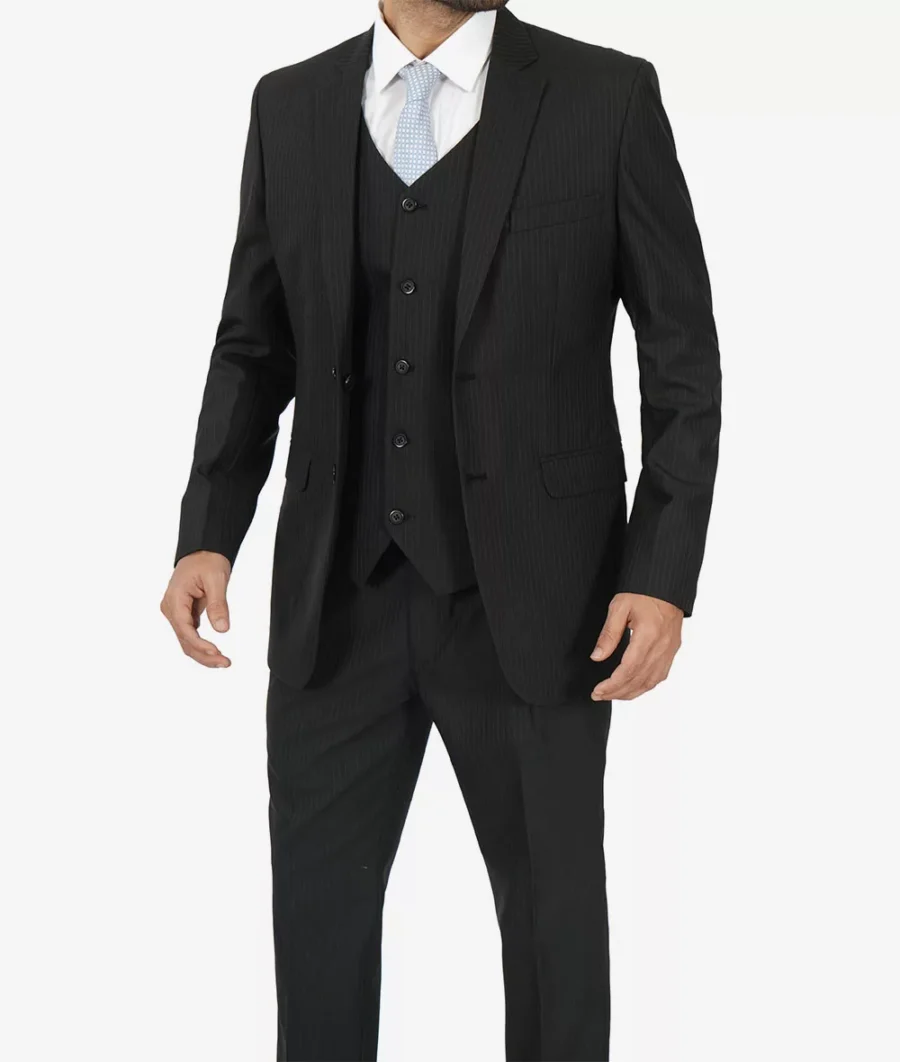 Mens Shelby 3 Piece Black Gangster Pinstripe Suit - Image 2