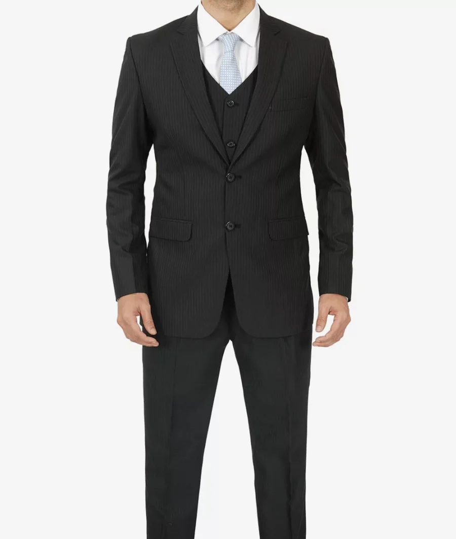 Mens Shelby 3 Piece Black Gangster Pinstripe Suit - Image 4