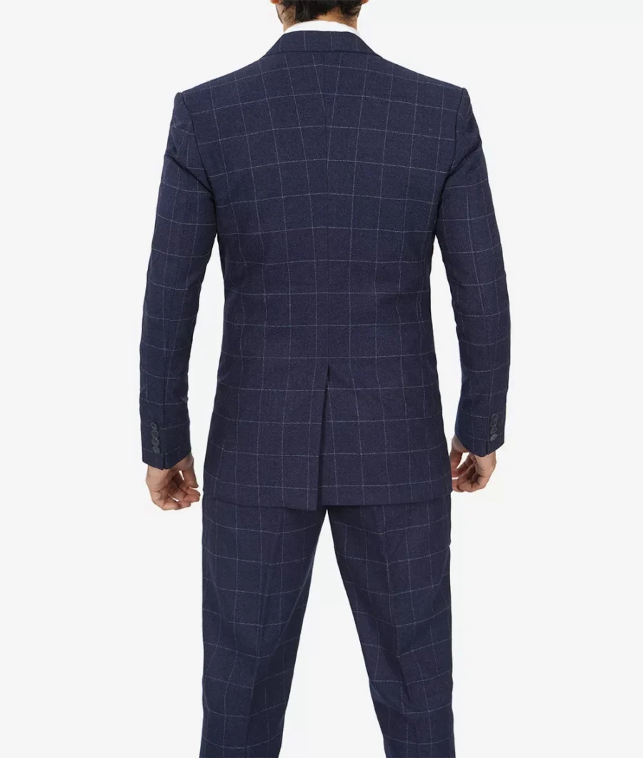 Mens Navy Blue Check Suit - Image 6