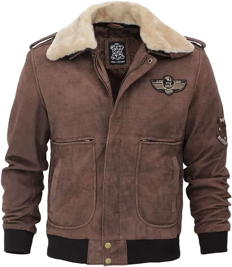 Mens Real Leather B2 Bomber Flight Suede Jacket - Image 2