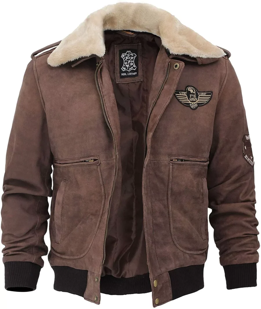 Mens Real Leather B2 Bomber Flight Suede Jacket - Image 3