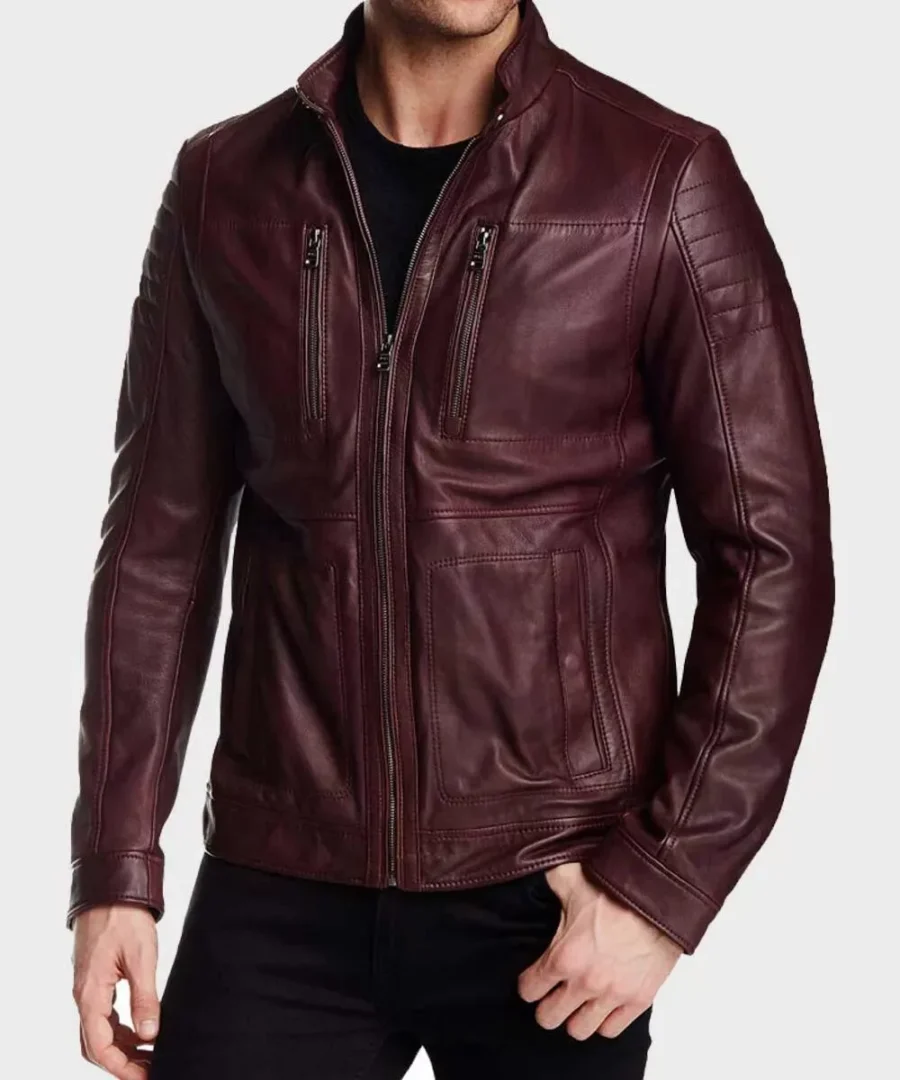 Maroon Aviator Cafe Racer Jacket