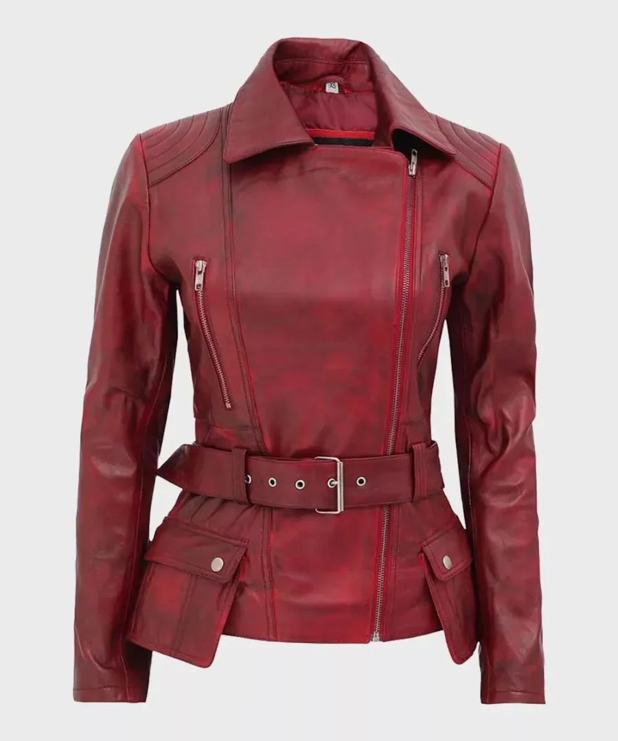 Women Maroon Motorcycle Leather Jacket