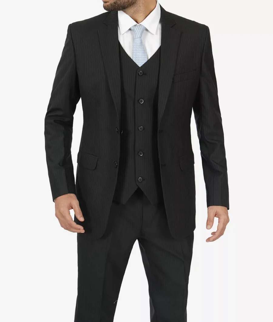 Mens Shelby 3 Piece Black Gangster Pinstripe Suit - Image 3