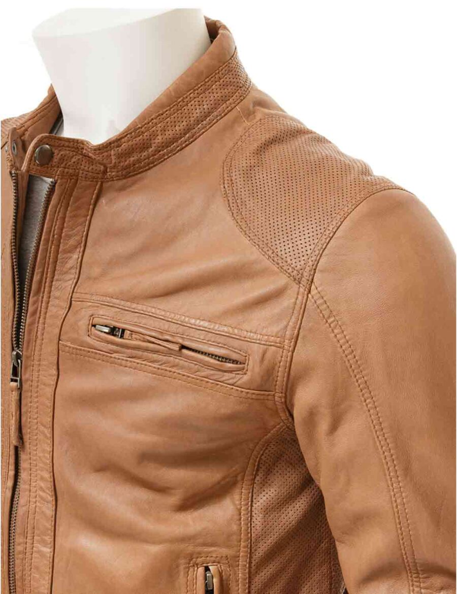 Mens Slim Fit Brown Leather Jacket - Image 3