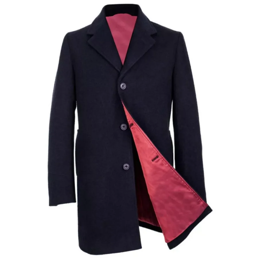 Notch Lapel Wool Navy Blue Coat - Image 2