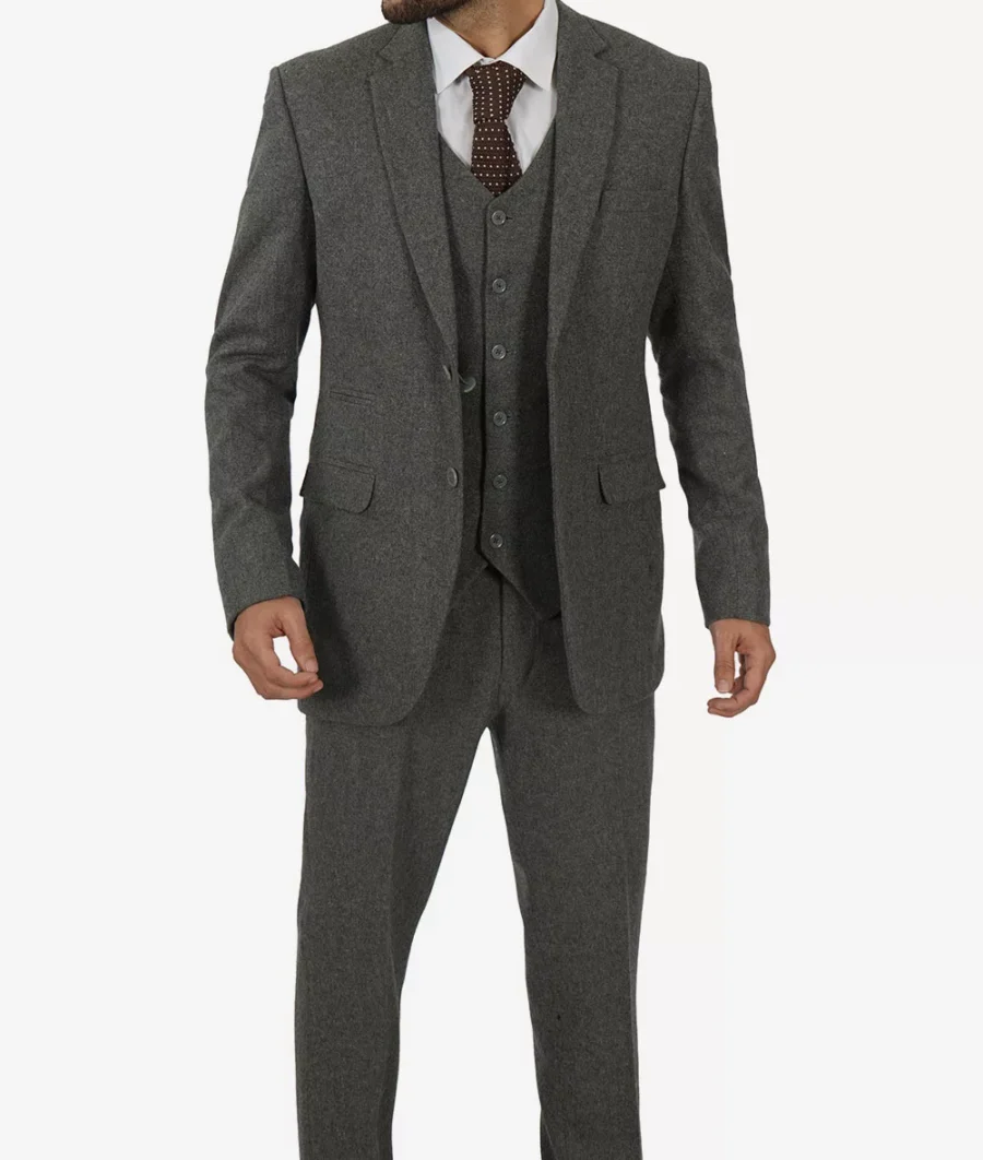 Two Button Gangster Grey 3 Piece Suit - Image 2