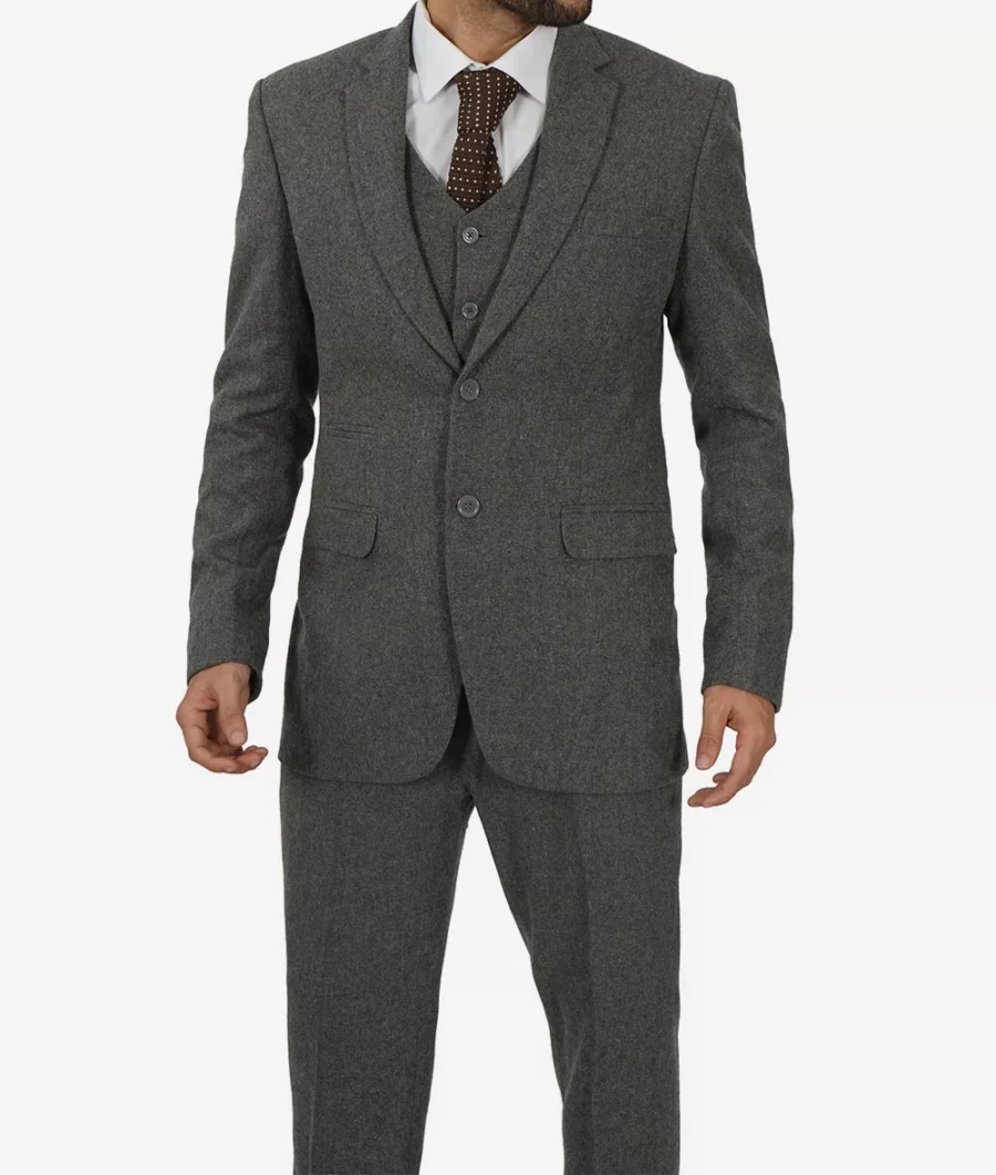 Two Button Gangster Grey 3 Piece Suit - Image 3