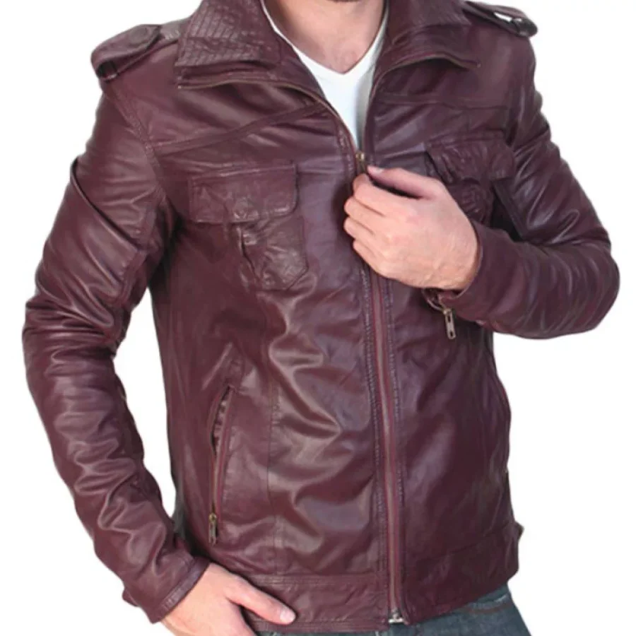 Mens Maroon Double Collar Jacket