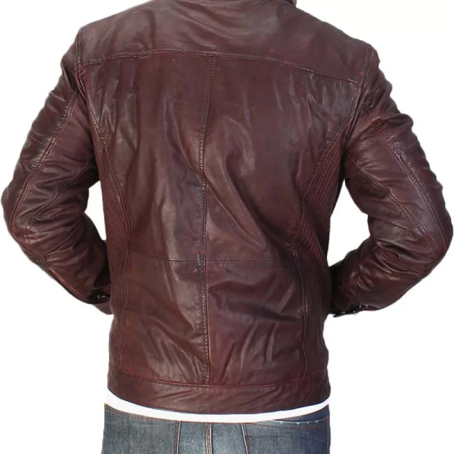 Men’s Maroon Waxed Biker Jacket - Image 2