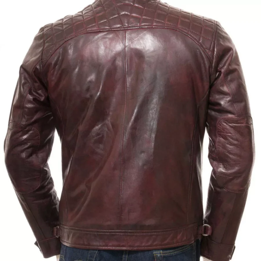 Men Motorcycle Oxblood Quilted Leather Jacket - Image 2