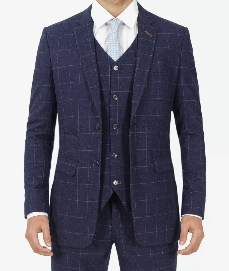 Mens Navy Blue Check Suit