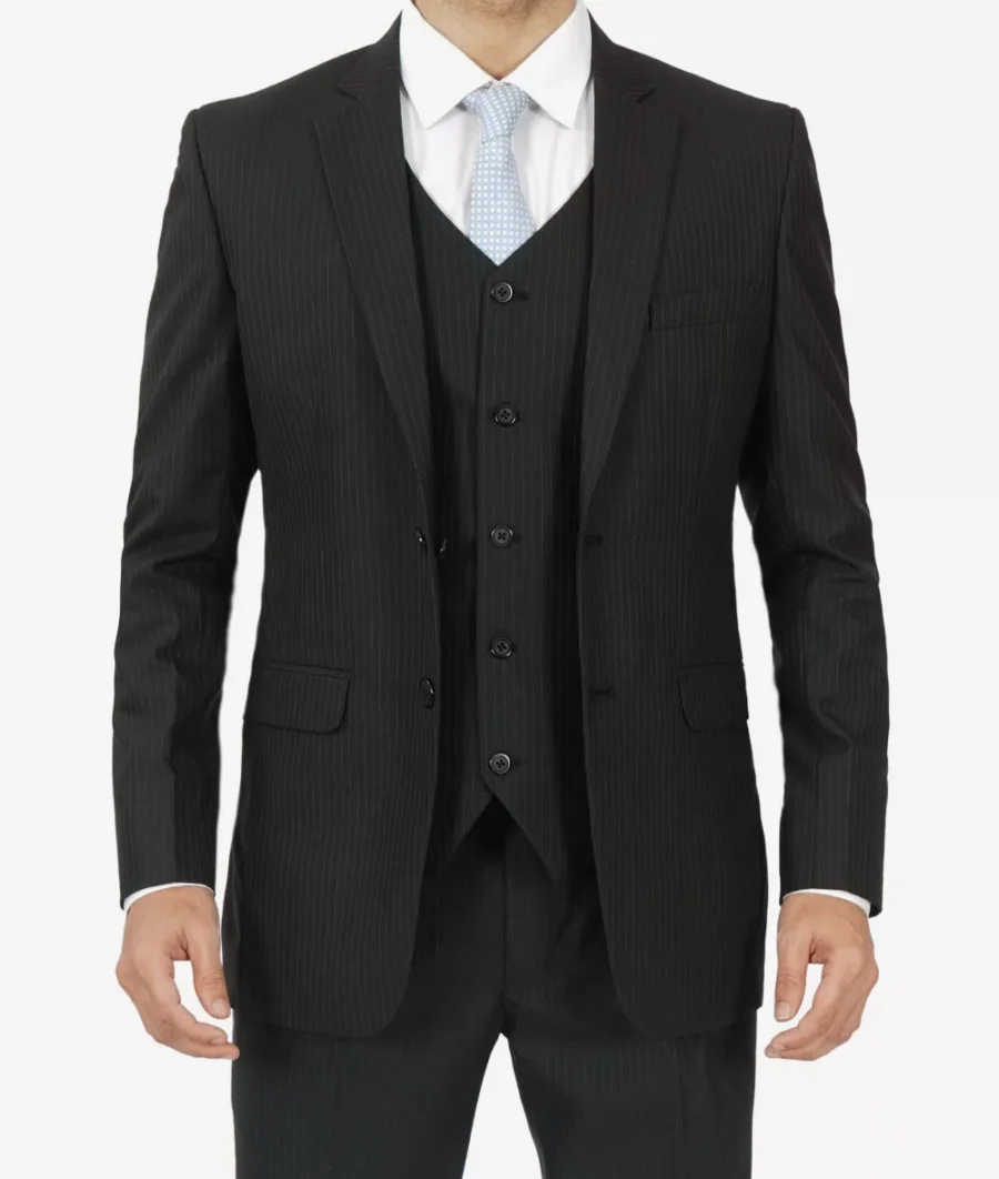 Mens Shelby 3 Piece Black Gangster Pinstripe Suit - Image 5