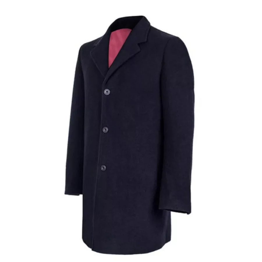 Notch Lapel Wool Navy Blue Coat - Image 4