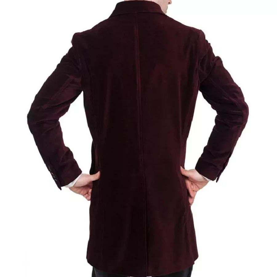 Notch Lapel Velvet Maroon Coat - Image 5