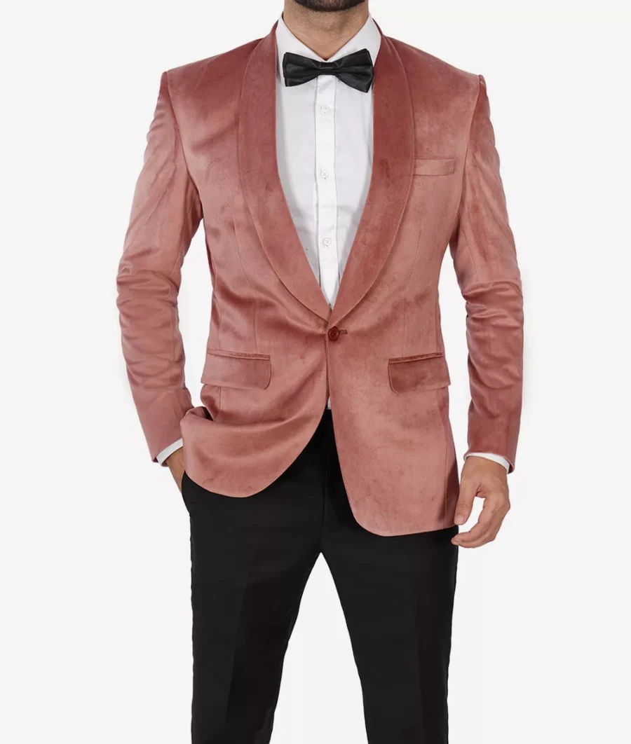 Shawl Lapel Rose Pink Velvet Tuxedo Jacket