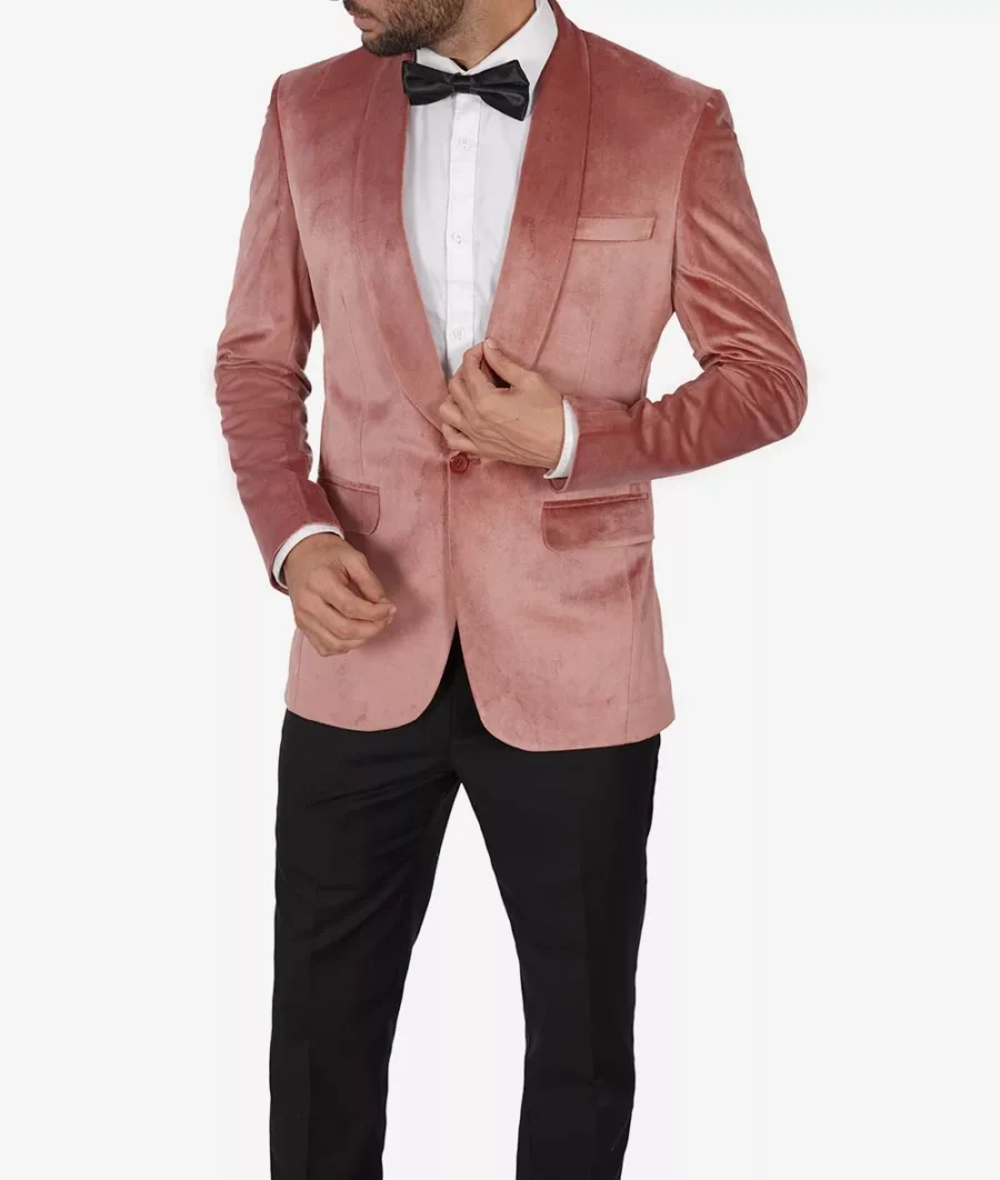 Shawl Lapel Rose Pink Velvet Tuxedo Jacket - Image 2