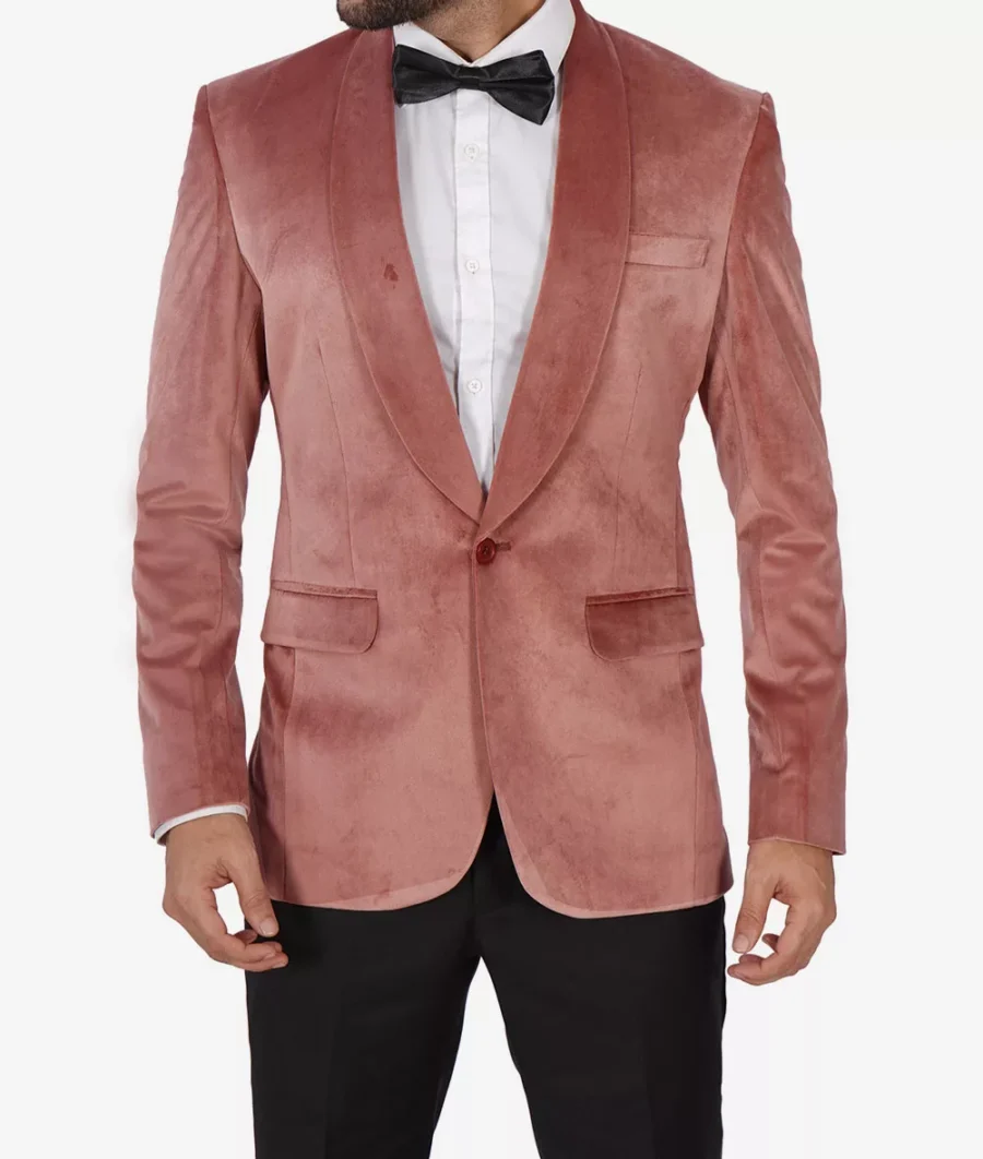 Shawl Lapel Rose Pink Velvet Tuxedo Jacket - Image 3