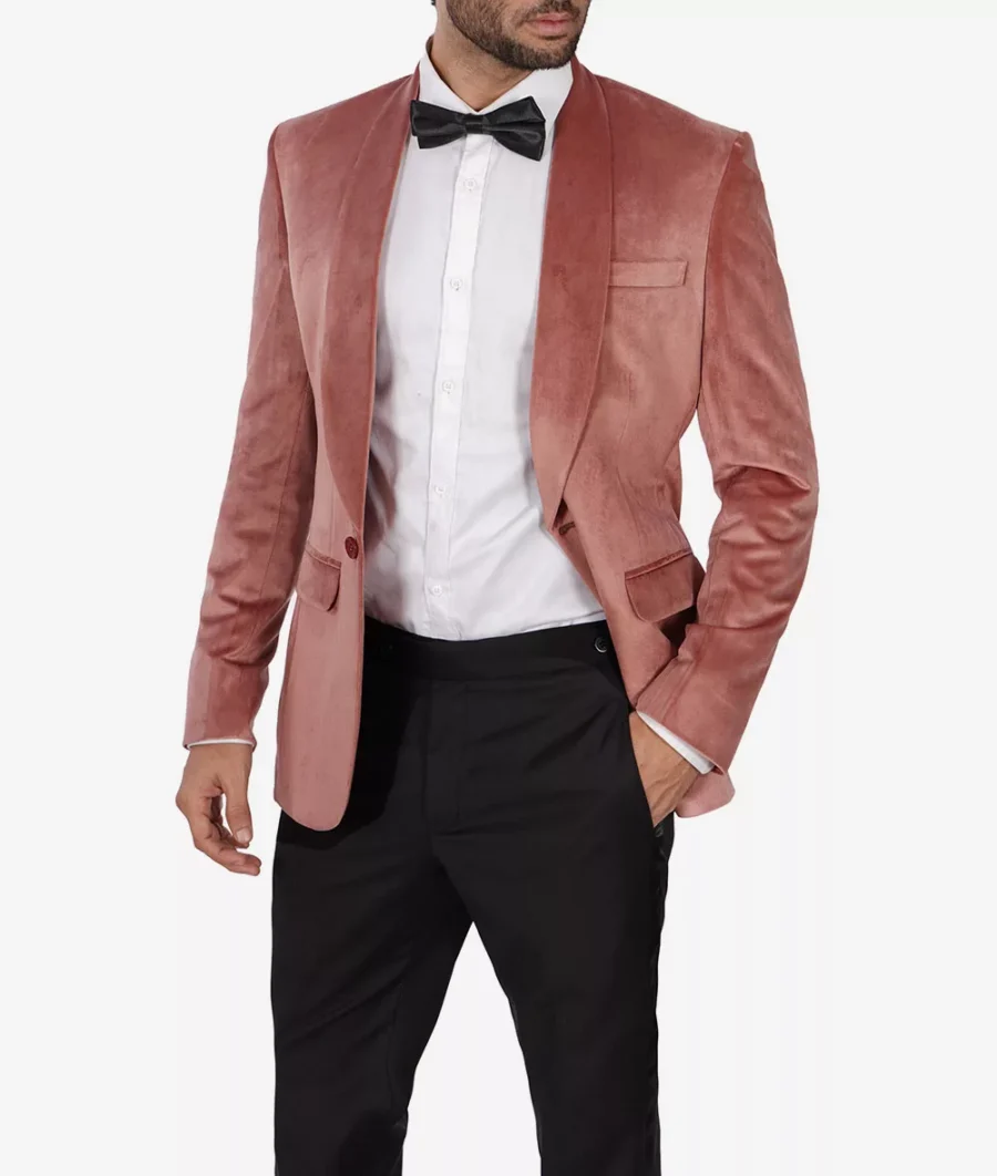 Shawl Lapel Rose Pink Velvet Tuxedo Jacket - Image 4